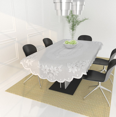 Bigger fish Self Design 6 Seater Table Cover(White, Cotton)