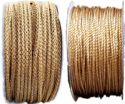 LOOPZE TWISTED CORD Golden, (12+12) Twisted & piping dori use as blouse dori and other craft material Thread(12 m Pack of2)