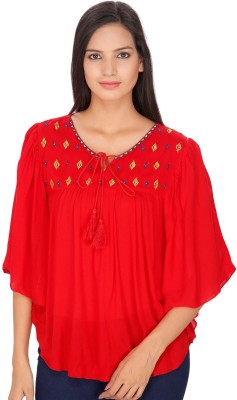 Shoppy Assist Casual Embroidered Women Red Top