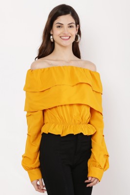 MUMRAA Casual Solid Women Yellow Top