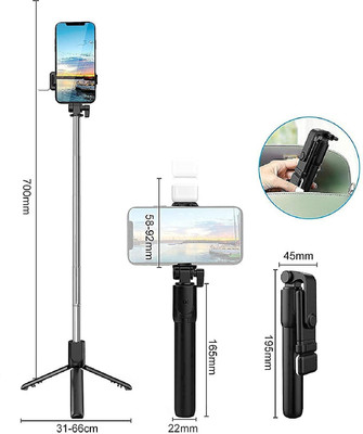 DHAN GRD Selfie Stick with led Light, Bluetooth Extendable Selfie Stick Tripod (BLACK) Tripod, Tripod Kit(Black, Supports Up to 300 g)