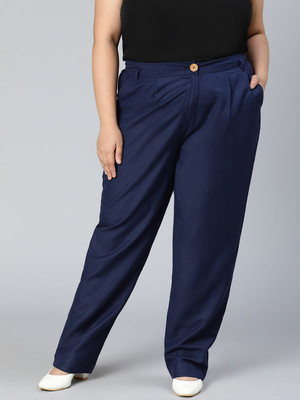 OXOLLOXO Women Regular Fit Cotton Regular Sleeves Stripe Casual Navy Top Regular Fit Women Dark Blue Trousers