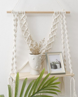 Aain Macrame Wall Hanging Shelf |121(60 cm X 30 cm, White)