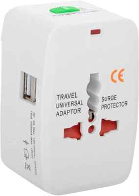 spincart Universal Adapter Worldwide Travel Adapter with Built in Dual USB Charger Ports Worldwide Adaptor(White)