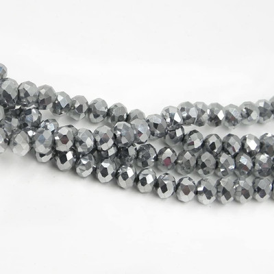 Zilzon 4 MM Silver Metallic Rondelle Crystal Bead for Jewellery Making Beading 1 String