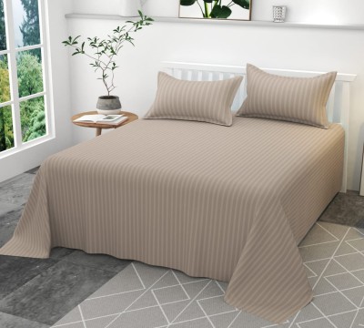 aronia 250 TC Microfiber Double Striped Fitted (Elastic) Bedsheet(Pack of 1, Dark Beige)