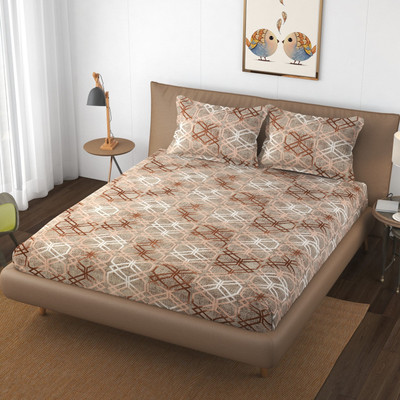 Apala 250 TC Polycotton Double Floral Flat Bedsheet(Pack of 1, Grey)