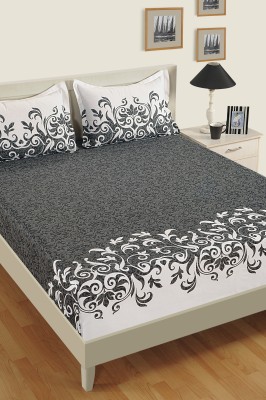 SWAYAM 250 TC Cotton King Floral Flat Bedsheet(Pack of 1, Grey)