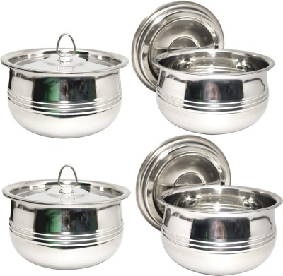 bartan hub Steel Serving Bowl Bowl Set With Lid ( 500 ML , Dishwasher safe , Strong and Durable )(Pack of 4, Steel)