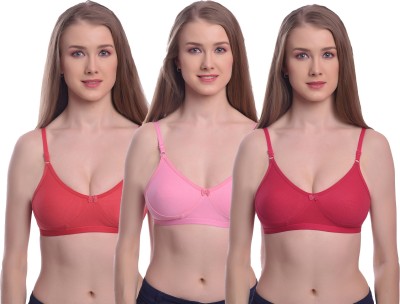 ELINA Women T-Shirt Non Padded Bra(Red, Pink, Orange)