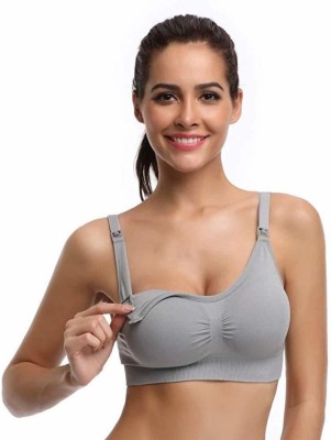 Wave Fashion Seamless Nursing Bra Women Sports Lightly Padded Bra(Grey)