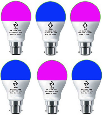 rino 9 W Basic Standard B22 LED Bulb(Multicolor, Pack of 6)