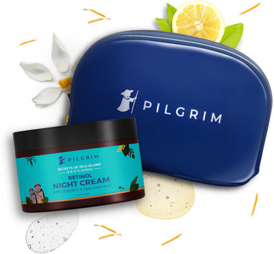 Pilgrim Retinol Night Cream with Vitamin C, Hyaluronic Acid With Vanity Bag For Aging(2 Items in the set)