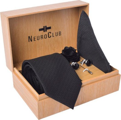 neuroclub Silk Cufflink & Tie Pin Set(Black)