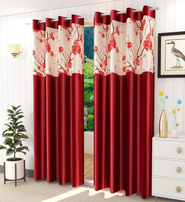NAVSANG 152 cm (5 ft) Polyester Room Darkening Window Curtain (Pack Of 2)(Floral, Maroon)