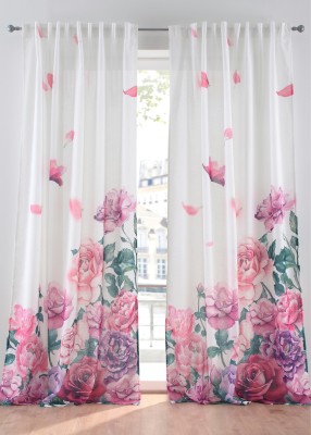 SJV 274 cm (9 ft) Polyester Room Darkening Long Door Curtain (Pack Of 2)(Floral, White)
