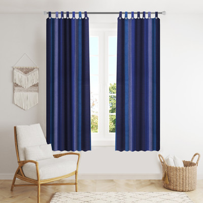 Lakshmi 152 cm (5 ft) Cotton Semi Transparent Window Curtain (Pack Of 2)(Striped, Navy Blue)