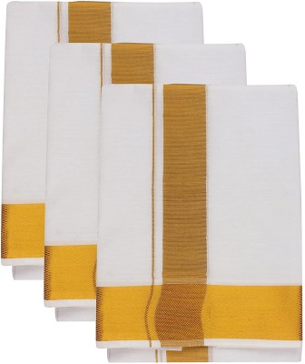 RAGINI V Set of 3 Men's Cotton Dhoti (White, 2 Meter) Big Zari border Men Dhoti