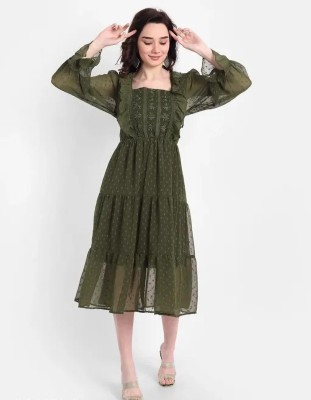 Lady Kaaya Women Fit and Flare Green Dress