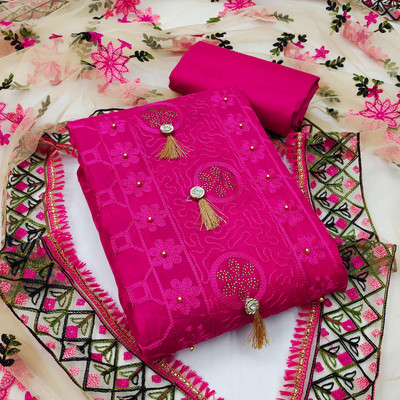 Javeri Cotton Blend Embroidered Salwar Suit Material