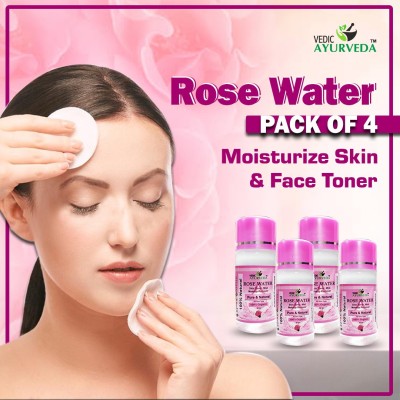 VEDICAYURVEDA Rose water for Skin Toner , Skin care, Skin Glowing, Makeup Remover Pack Of 4(60 ml)