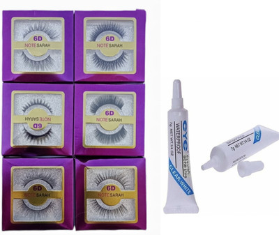 UniTale New 6 Design Fake Eyelashes Natural Black False Eyelash Extension With Adhesive(Pack of 6)