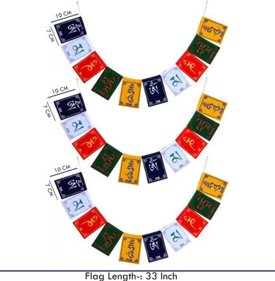 Daiyamondo Tibetan Prayer Flag Rectangle Car Window Flag Pack of -3 (Polyester) Rectangle Outdoor Flag(Polyester)