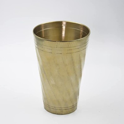Alodie (Pack of 2) Bronze Glass Tumbles | Kanse Ka Glass | Kansa Glass Set-6, 3.2Wx4.9H INCHES Glass Water/Juice Glass(100 ml, Brass, Gold)
