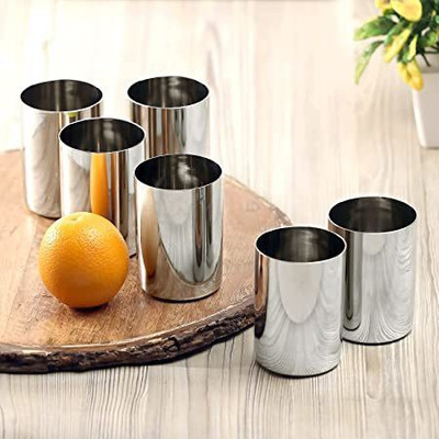 Bekner (Pack of 6) Stainless Steel Plain Glass for Multi Purpose Set of 6 Pcs Glass Set Water/Juice Glass(300 ml, Steel, Steel)