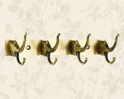 FAST CH16 Brass Antique Elephant 4 Double Hanging Clothes Hooks Pins For Wall & Door Hook Rail 4(Pack of 1)