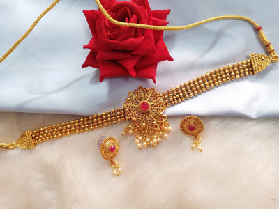 ss art Alloy Gold-plated Gold, White, Ruby Red Jewellery Set(Pack of 1)