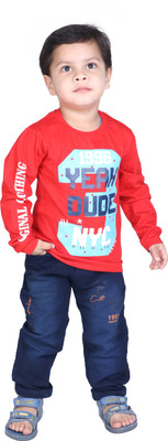 stylestorm Boys Typography, Printed Pure Cotton Regular T Shirt(Red, Pack of 1)
