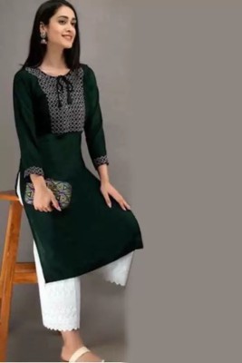 PILUDI Women Embroidered A-line Kurta(Green)