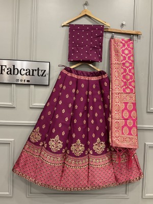 MR Y Self Design Semi Stitched Lehenga Choli(Purple, Pink)