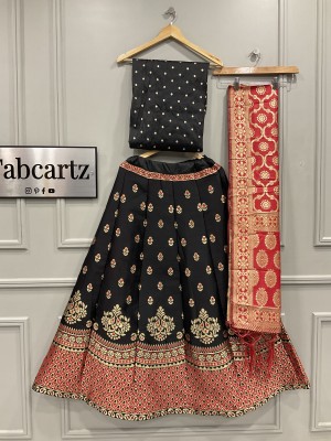 Fabcartz Self Design Semi Stitched Lehenga Choli(Black, Red)