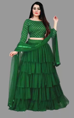 vajiba Self Design Semi Stitched Lehenga Choli(Green)