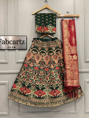 MR Y Self Design Semi Stitched Lehenga Choli(Dark Green, Red)