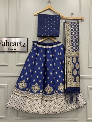 Fabcartz Self Design Semi Stitched Lehenga Choli(Dark Blue, White)