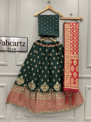 Fabcartz Self Design Semi Stitched Lehenga Choli(Dark Green)