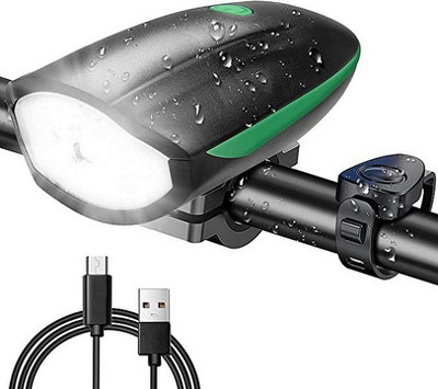 ENETLY Bicycle Bike LED Headlight and Horn 2 in 1 Waterproof Device LED Front Light(Green)
