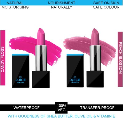 Juice CANDY FLOSS M-1 & PEACH BLOSSOM M-97 | WATERPROOF & LONG STAY LIPSTICK (RICHSTICK) | PACK OF 2(PINK, 8 g)