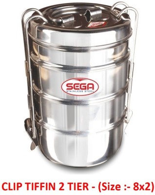 SEGA Stainless Steel Lunch Box 2-Tier Clip Tiffin Box for Office, College (Size-8x2) 2 Containers Lunch Box(400 ml)