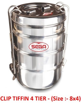 SEGA Stainless Steel Lunch Box 4-Tier Clip Tiffin Box for Office, College (Size-8x4) 4 Containers Lunch Box(400 ml)