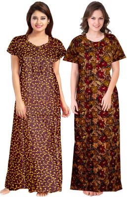 PINK CITY MART Women Nighty(Brown, Multicolor)