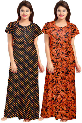Retail Shopee Women Nighty(Orange, Black)
