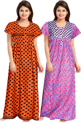 impression Women Nighty Set(Orange, Pink)