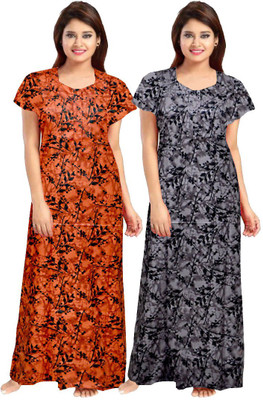 AAKARSHANA CREATION Women Maternity/Nursing Nighty(Orange, Grey)