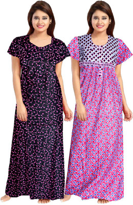 SHOPIFY Women Maternity/Nursing Nighty(Black, Pink)