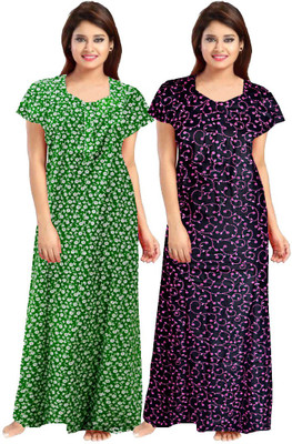 Trendy Fab Women Nighty Set(Green, Purple)