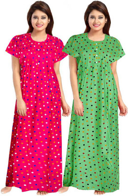 SHOPIFY Women Nighty Set(Pink, Green)